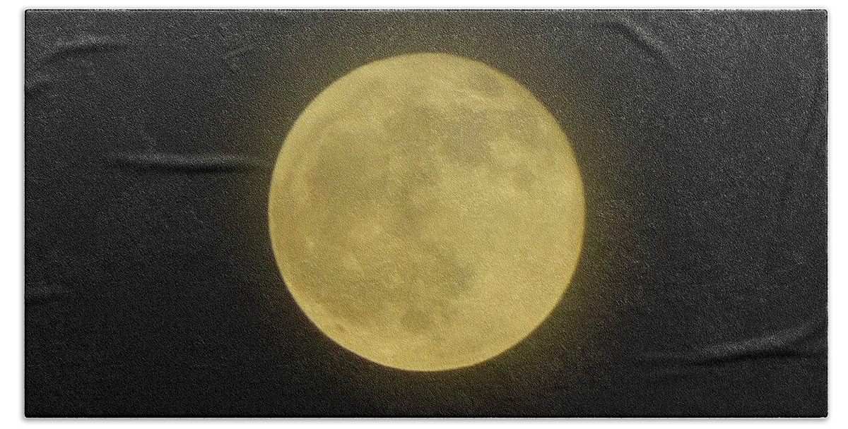 Moon Beach Towel featuring the photograph Harvest Moon with Ring by Gallery Of Hope 