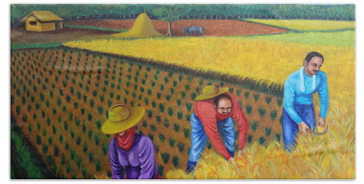 All Products Beach Towel featuring the painting Harvest Season by Lorna Maza