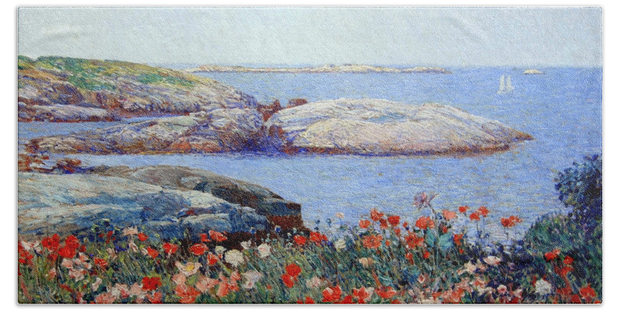 Poppies Beach Sheet featuring the photograph Hassam's Poppies On The Isles Of Shoals by Cora Wandel