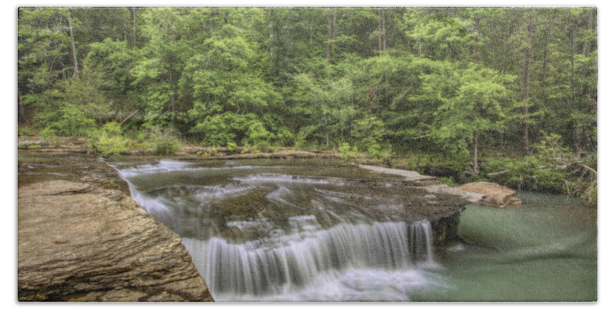 Waterfall Beach Towel featuring the photograph Haw Creek Falls from the Bluff - Ozarks - Arkansas by Jason Politte