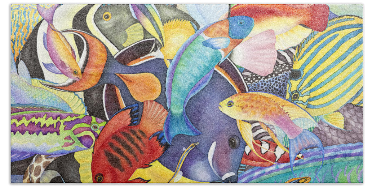 Animals Beach Towel featuring the painting Hawaiian Fishes All the Way Down by Lucy Arnold