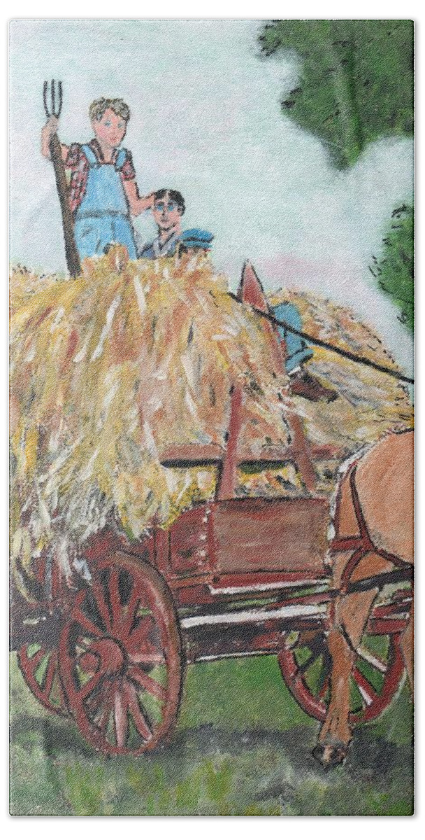 Farming Beach Sheet featuring the painting Haying Circa 1920 by Cliff Wilson