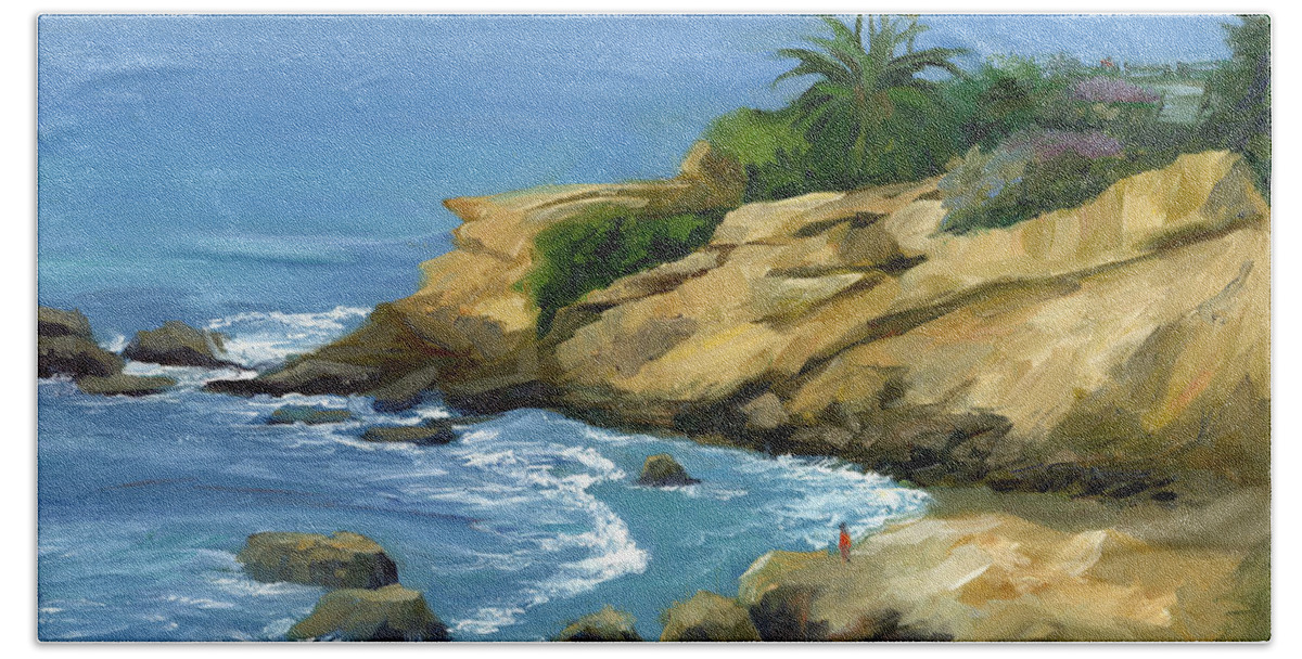 Laguna Beach Beach Towel featuring the painting Hazy Laguna Morning by Alice Leggett