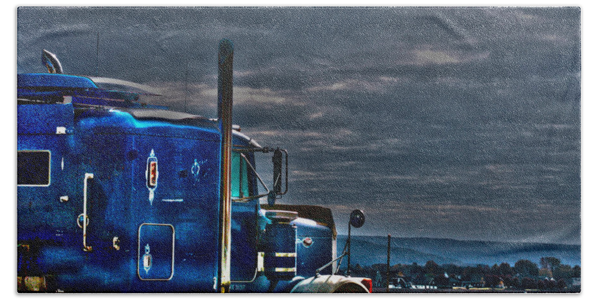 Semi Truck Beach Towel featuring the photograph HDR Big Rig by Lesa Fine