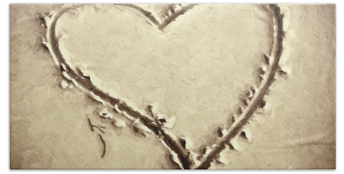 Sand Beach Towel featuring the digital art Heart In The Sand by Pennie McCracken