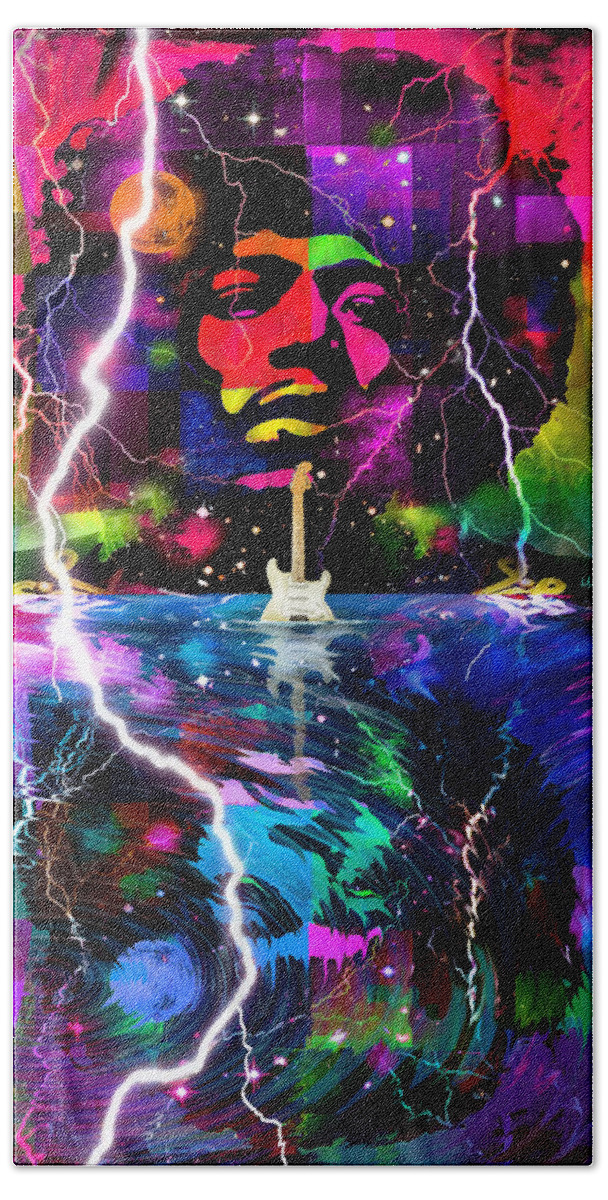 Jimi Hendrix Beach Sheet featuring the digital art Hendrix Astro Man by Mal Bray