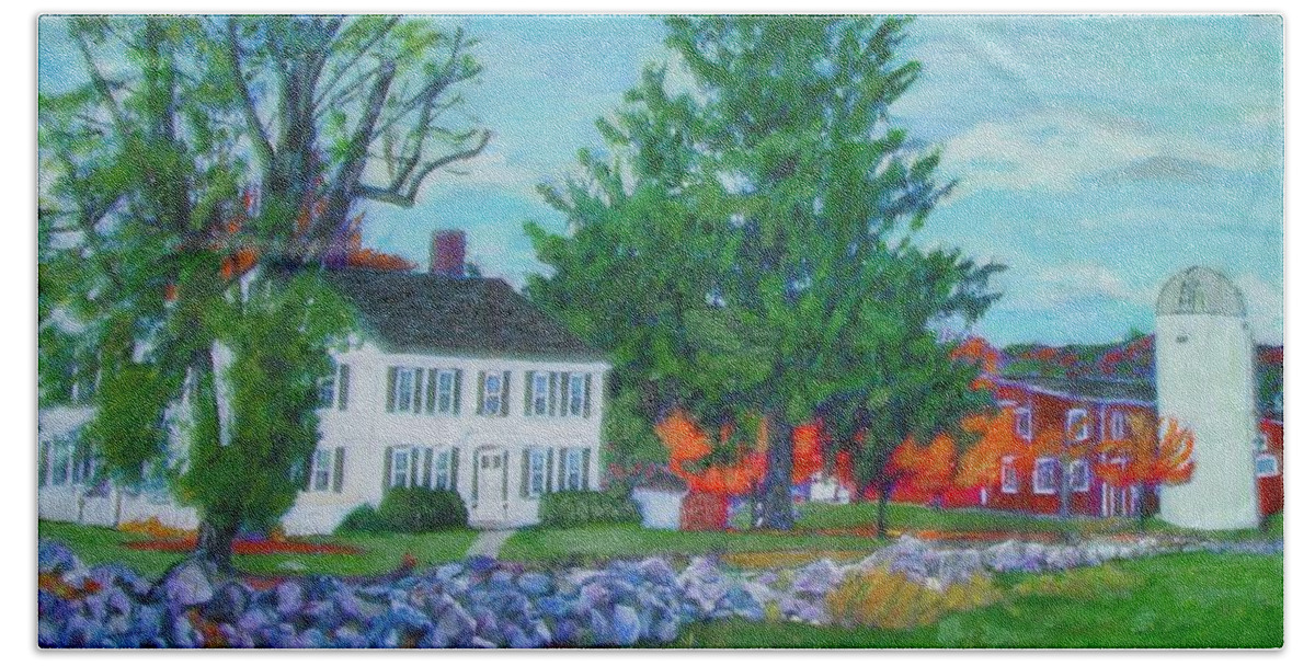 Telechron Beach Towel featuring the painting Henry Warren House and Barn by Cliff Wilson