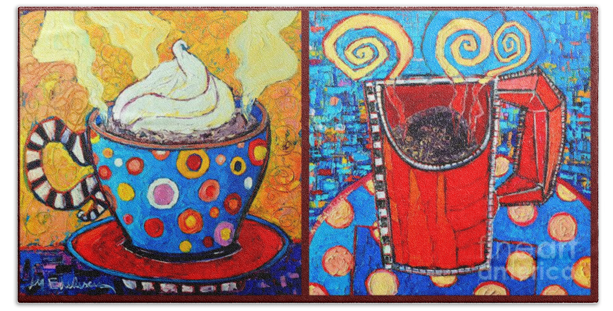 Coffee Beach Towel featuring the painting Her And His Coffee Cups by Ana Maria Edulescu