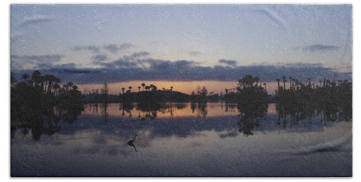 Orlando Beach Towel featuring the photograph Heron at Dawn by Brian Kamprath
