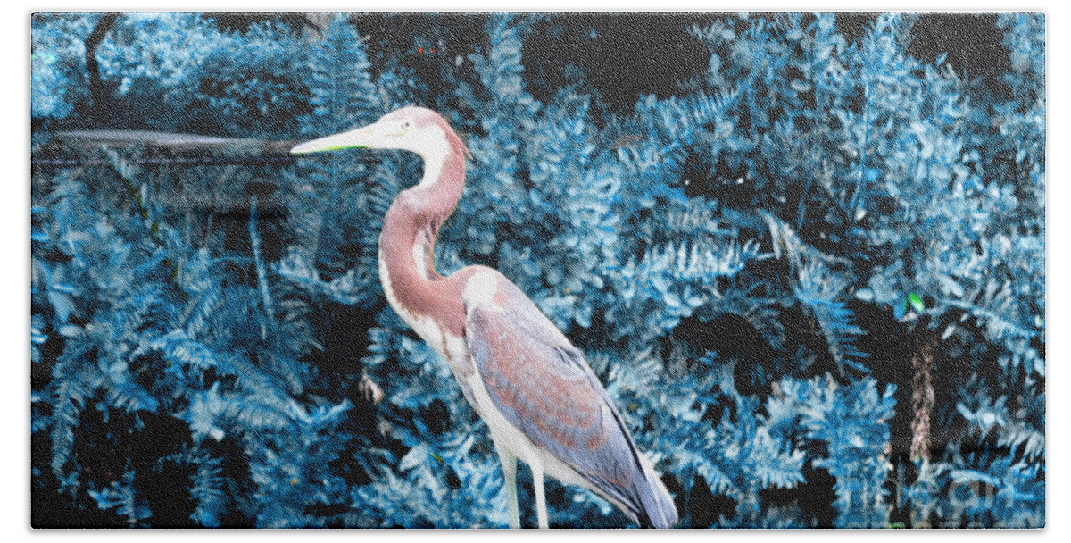 Nature Beach Sheet featuring the photograph Heron in Blue by Oksana Semenchenko