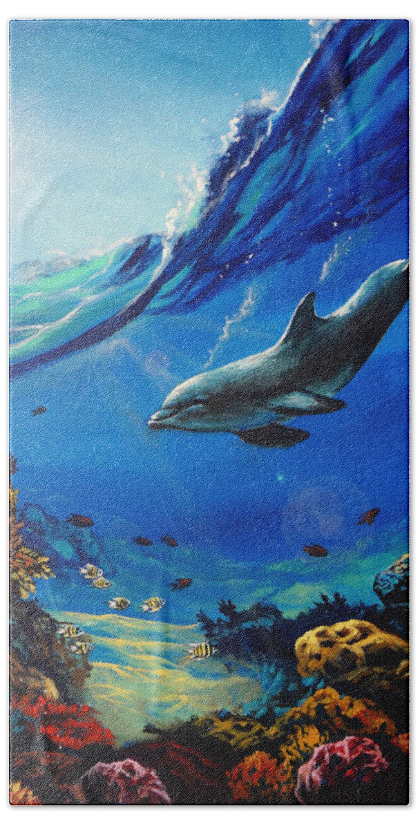 Dolphin Beach Towel featuring the painting HIdden Splendor by Marco Aguilar