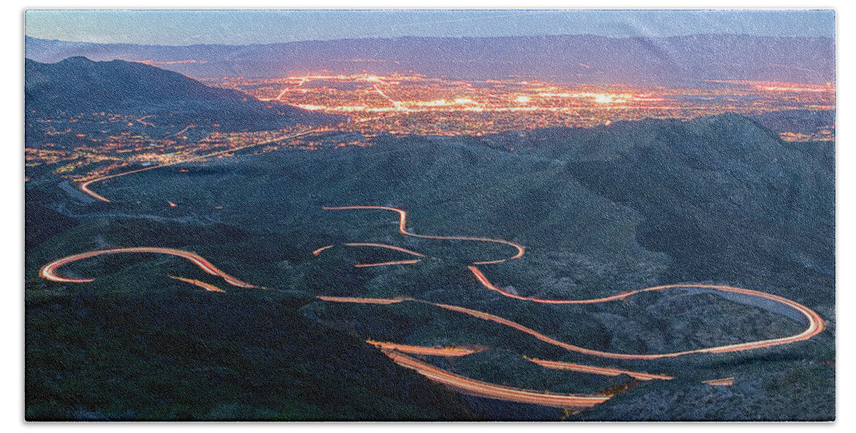 Coachella Beach Sheet featuring the photograph Highway 74 Palm Desert CA Vista Point Light Painting by Scott Campbell