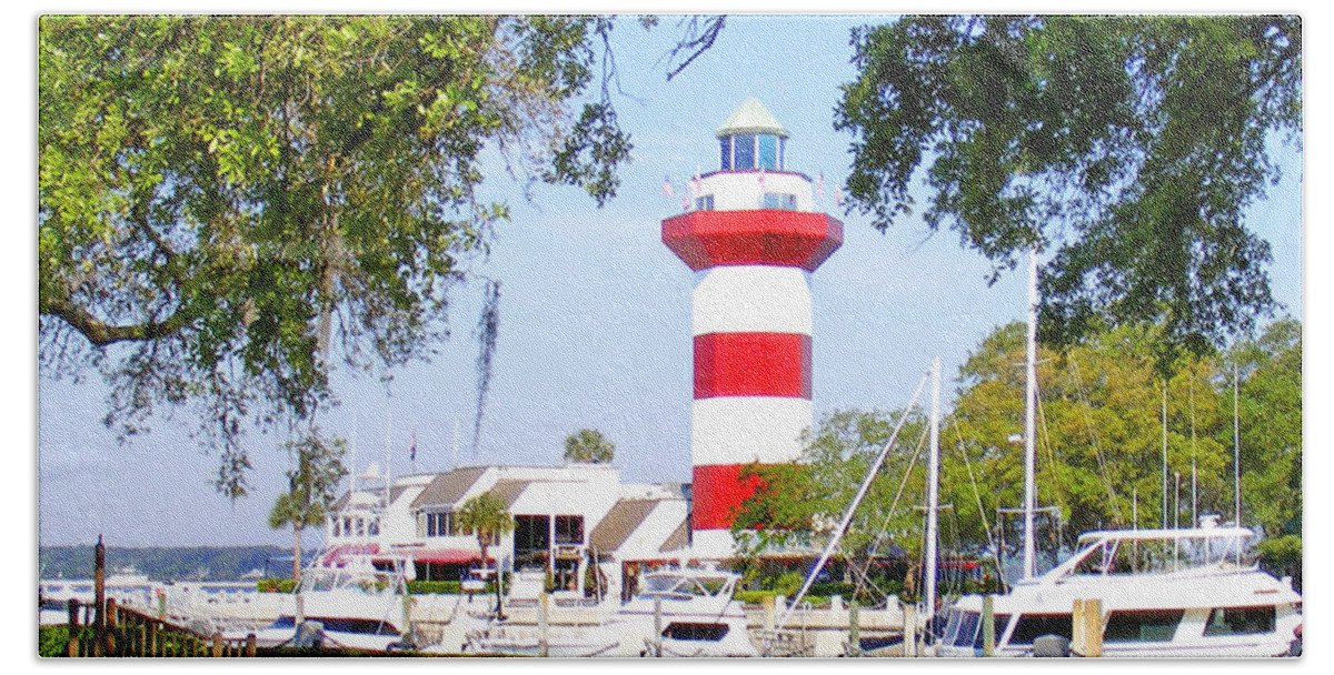Hilton Head Beach Sheet featuring the photograph Hilton Head Lighthouse and Marina by Duane McCullough
