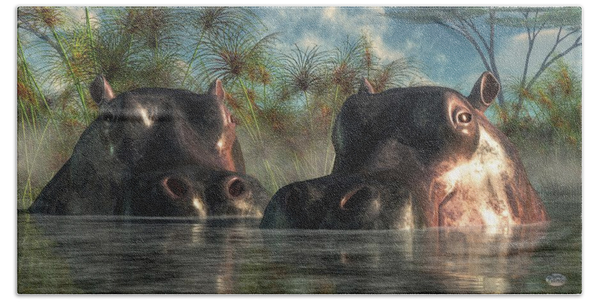 Hippo Beach Towel featuring the digital art Hippos Are Coming To Get You by Daniel Eskridge