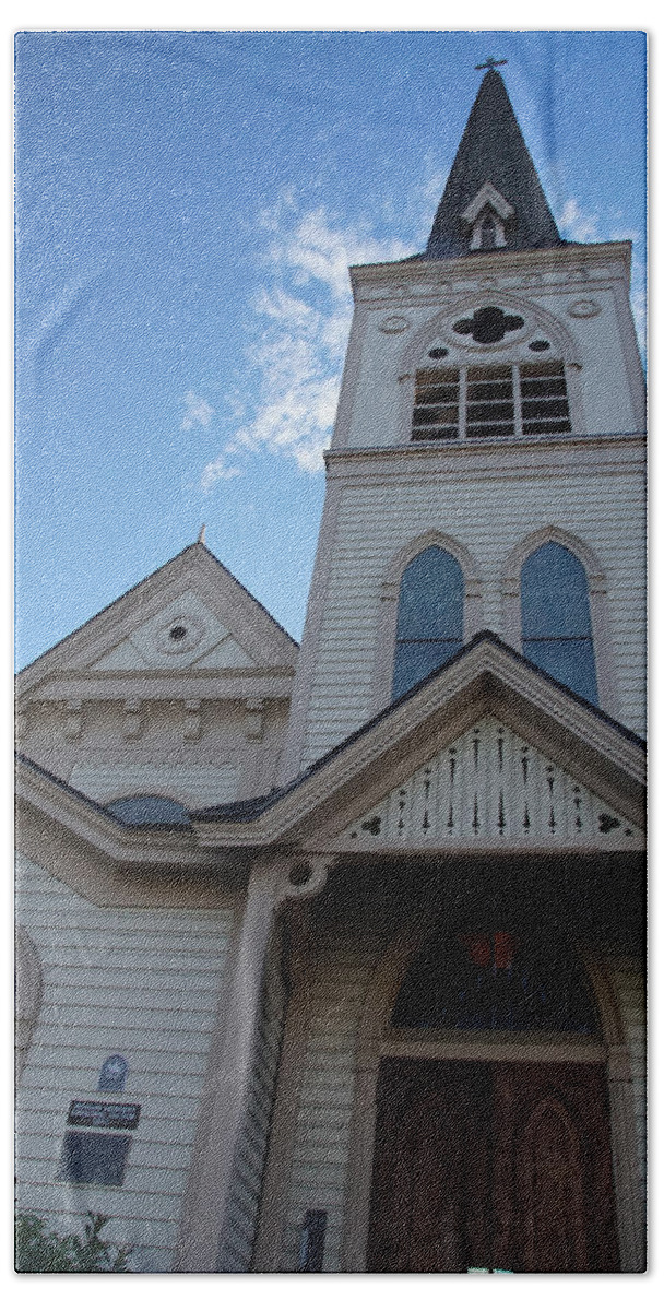 Historic Beach Towel featuring the photograph Historic Methodist Church Looking Up by Mick Anderson