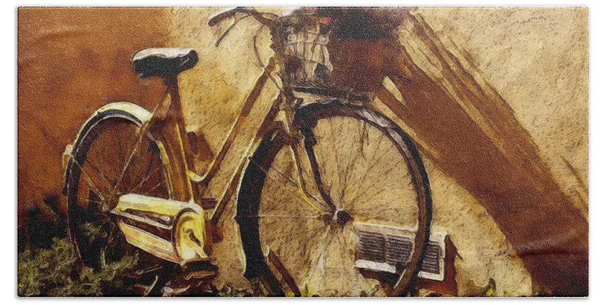 Bike Beach Towel featuring the painting Hitching a Ride by Sandy MacGowan