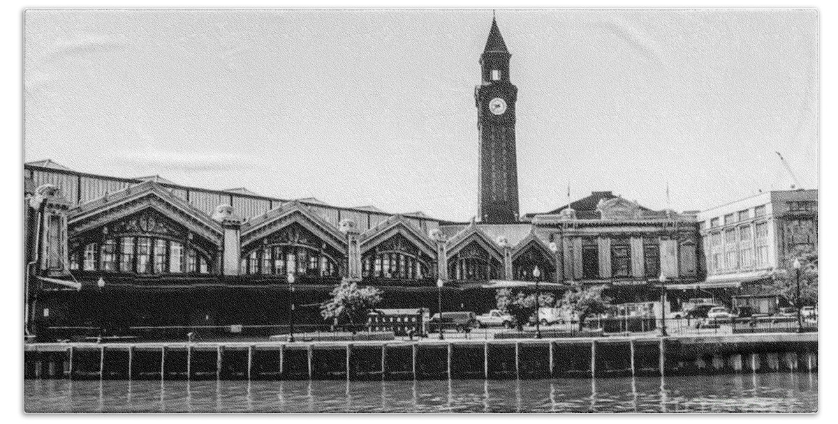 B&w Beach Sheet featuring the photograph Hoboken Terminal Tower by Anthony Sacco