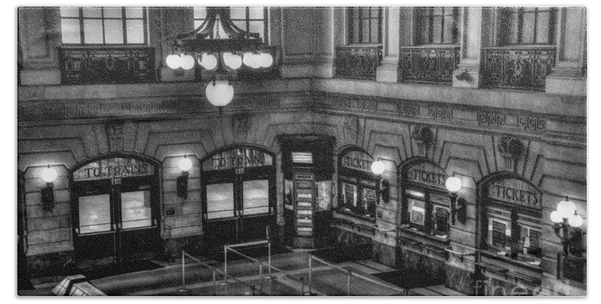 B&w Beach Sheet featuring the photograph Hoboken Terminal Waiting Room by Anthony Sacco