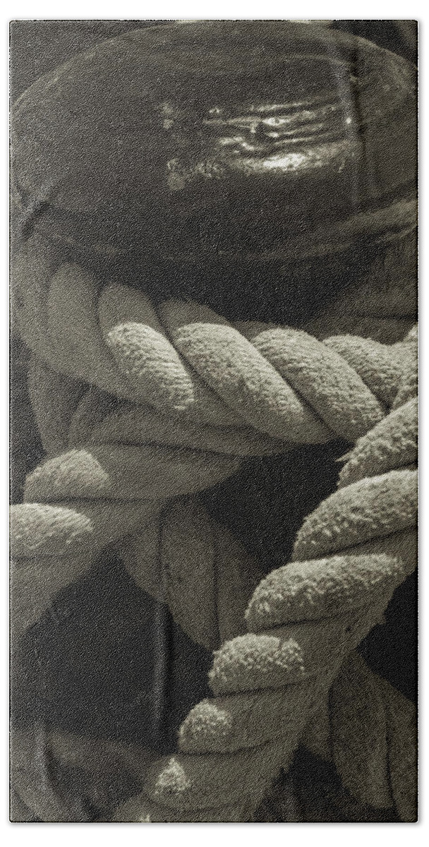 Splice Beach Towel featuring the photograph Hold On Black and White Sepia by Scott Campbell