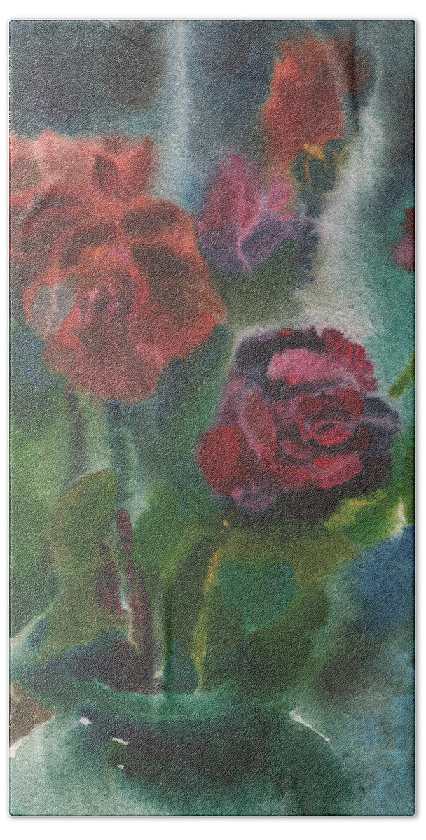 Roses Beach Towel featuring the painting Holiday roses by Anna Lobovikov-Katz
