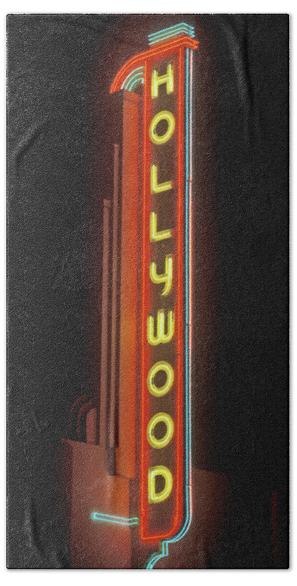 Photography Beach Towel featuring the photograph Hollywood Neon Sign At The Hollywood by Panoramic Images
