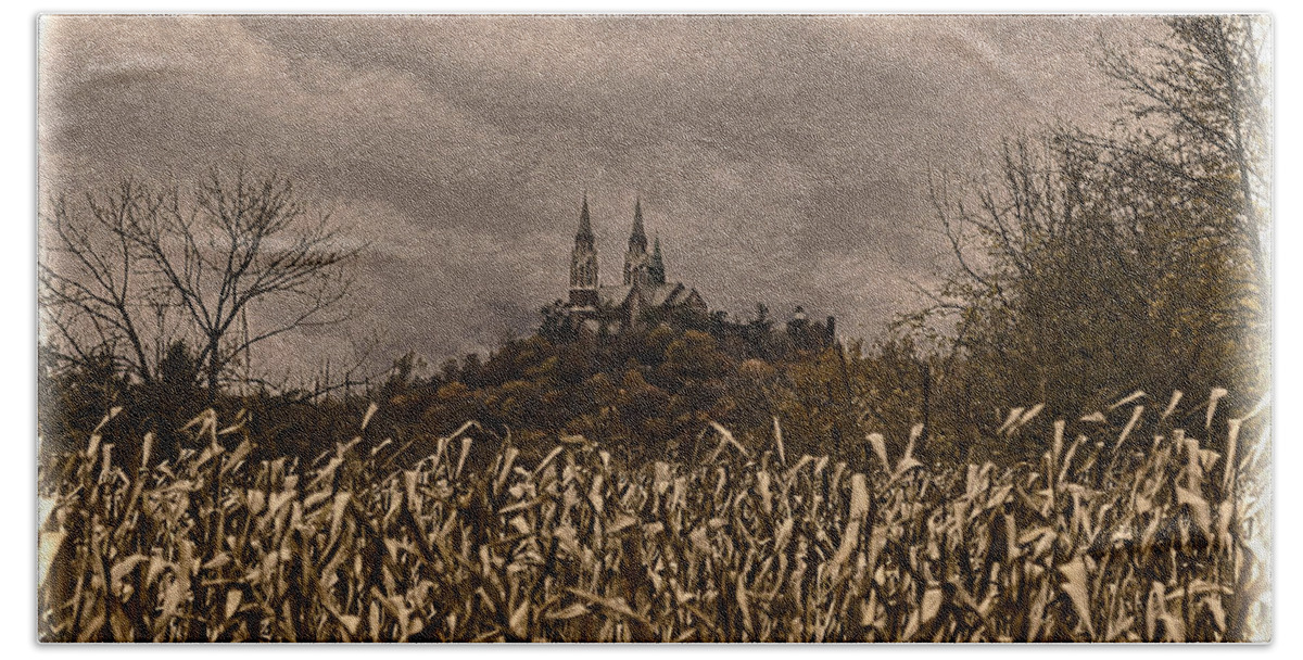 Holy Hill National Shrine Of Mary Beach Towel featuring the photograph Holy Hill In Autumn by Thomas Young