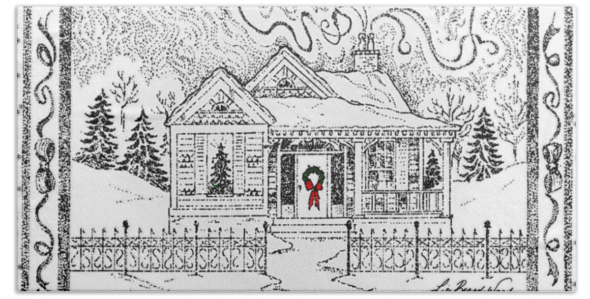 Christmas Card Beach Towel featuring the drawing Home for Christmas by Lizi Beard-Ward