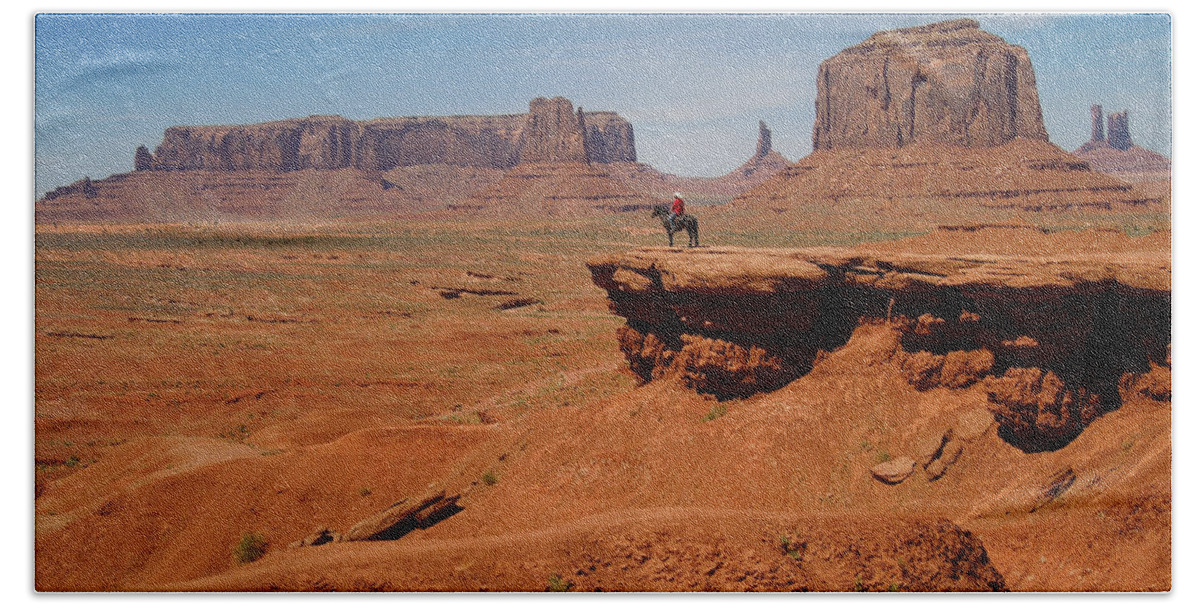 Horse Beach Sheet featuring the photograph Horse and Rider in Monument Valley by Alan Socolik