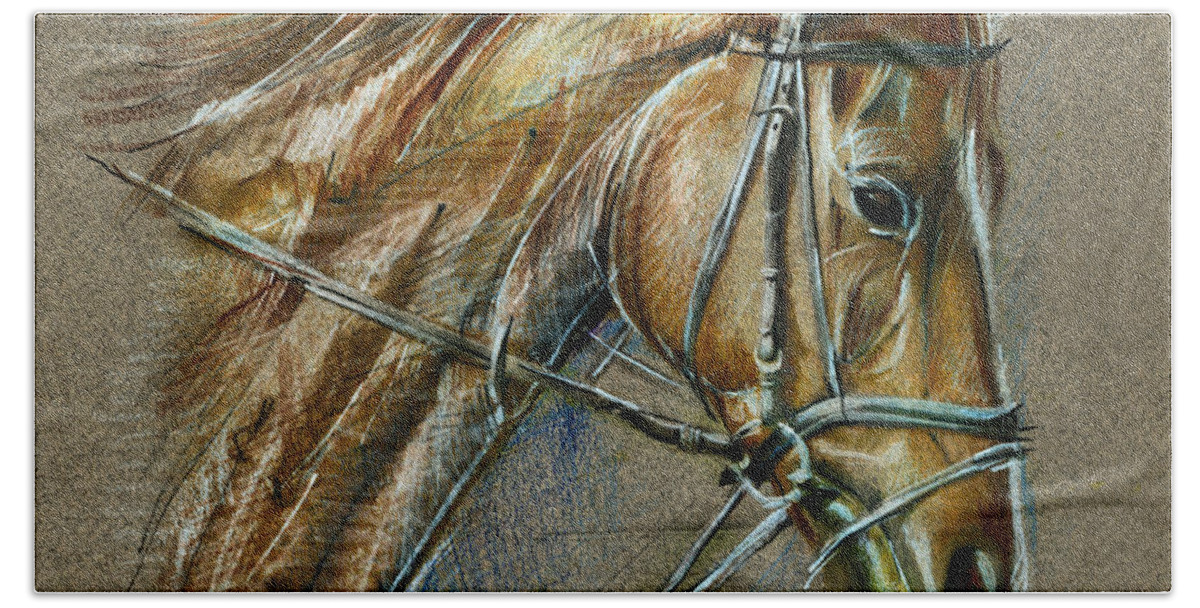 Horse Beach Sheet featuring the drawing My Horse Face Drawing by Daliana Pacuraru