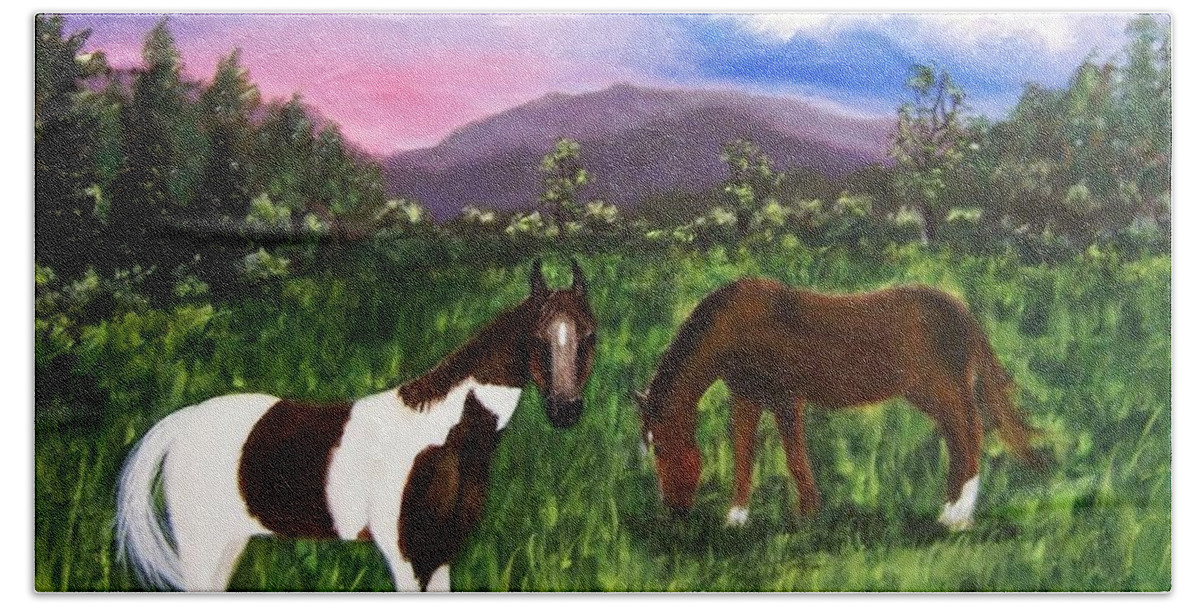 Horses Beach Towel featuring the painting Horses by Jamie Frier