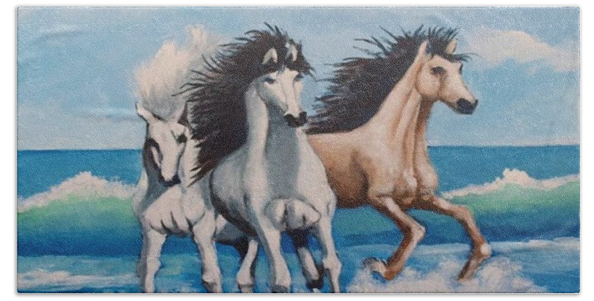 Horses Beach Sheet featuring the painting Horses on a beach by Jean Pierre Bergoeing
