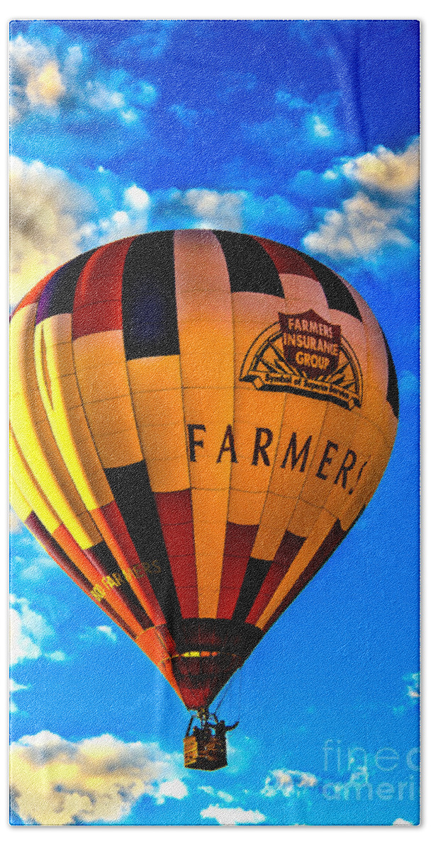 Arizonia Beach Towel featuring the photograph Hot Air Ballon Farmer's Insurance by Robert Bales