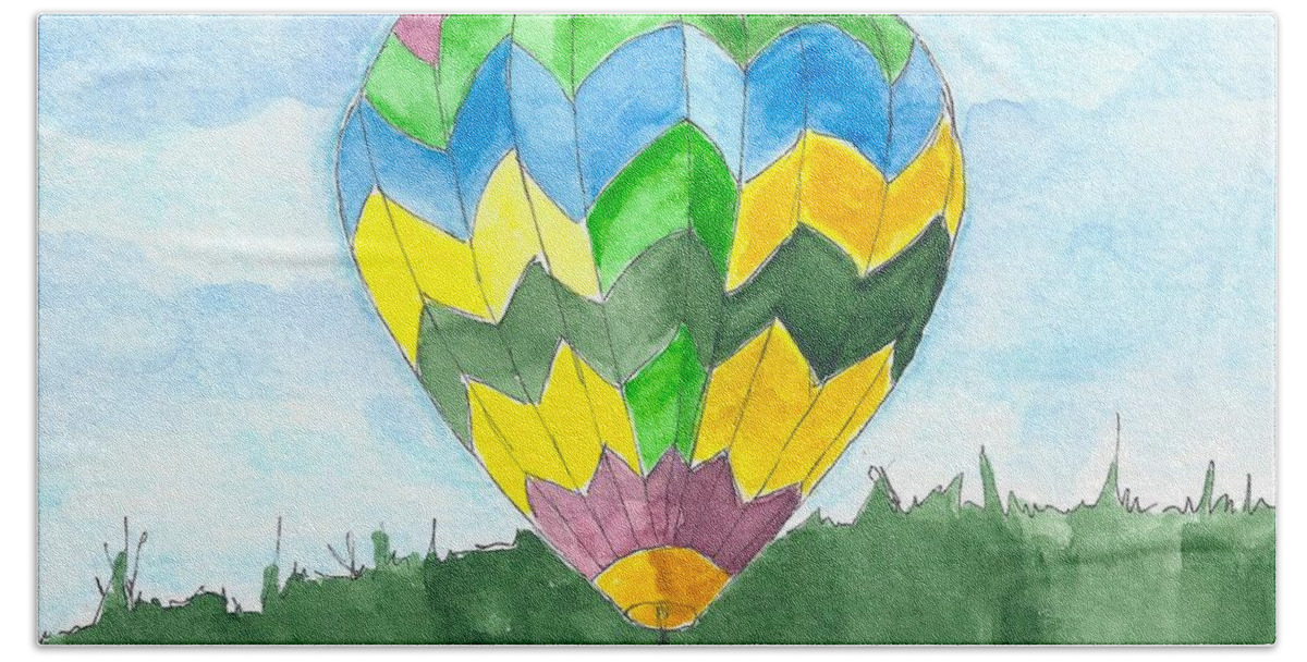 Hot Air Balloon Beach Towel featuring the painting Hot Air Balloon 01 by Judith Rice