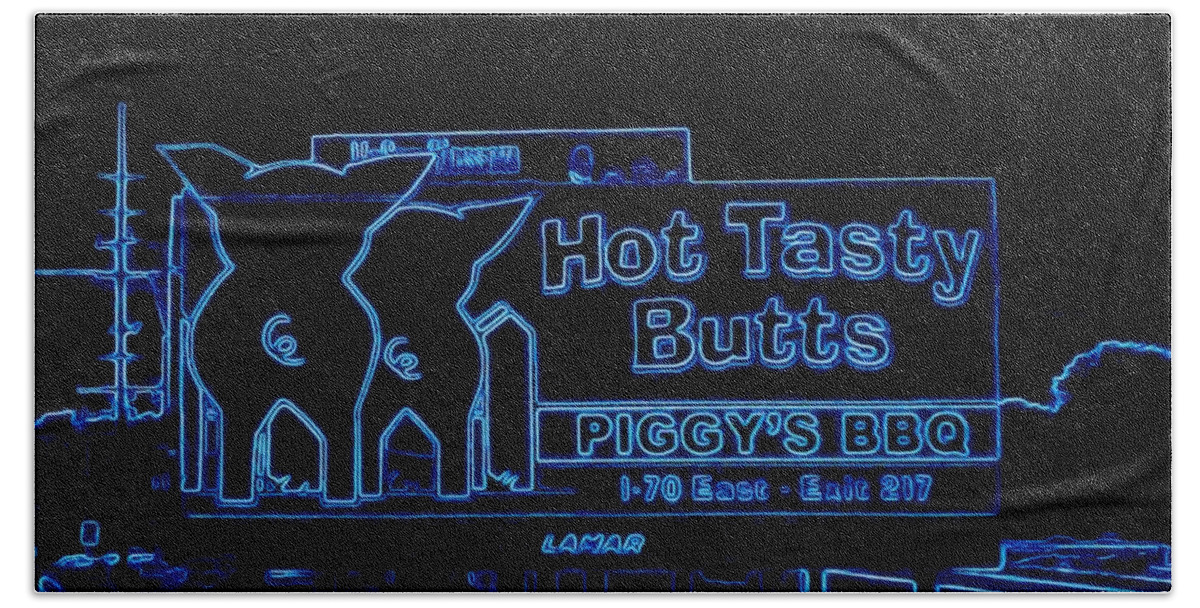 Beach Towel featuring the photograph Hot Tasty Butts in Blue Neon by Kelly Awad