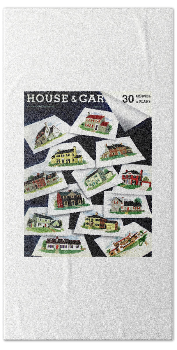 House & Garden Cover Illustration Of Various Homes Beach Towel