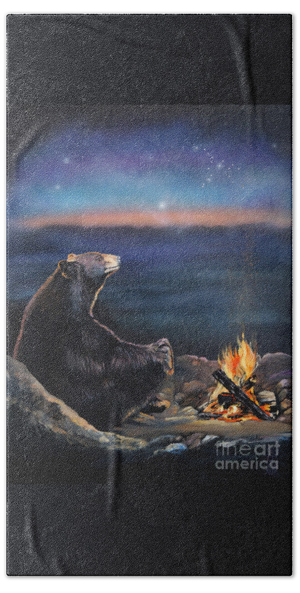 Spiritual Beach Towel featuring the painting How Grandfather Bear created the Stars by J W Baker