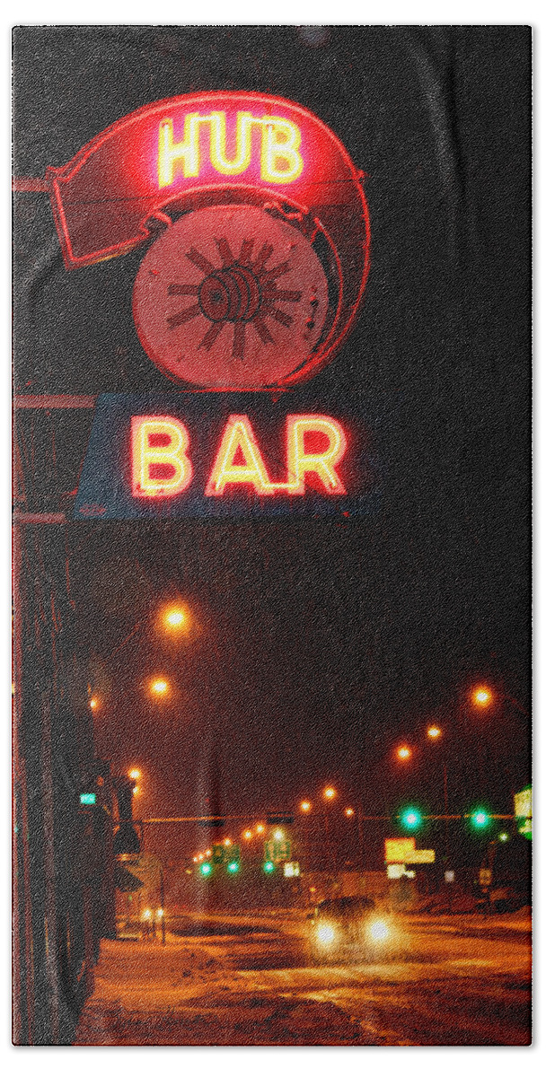 Hub Bar Beach Sheet featuring the photograph Hub Bar Snowy Night by Sylvia Thornton