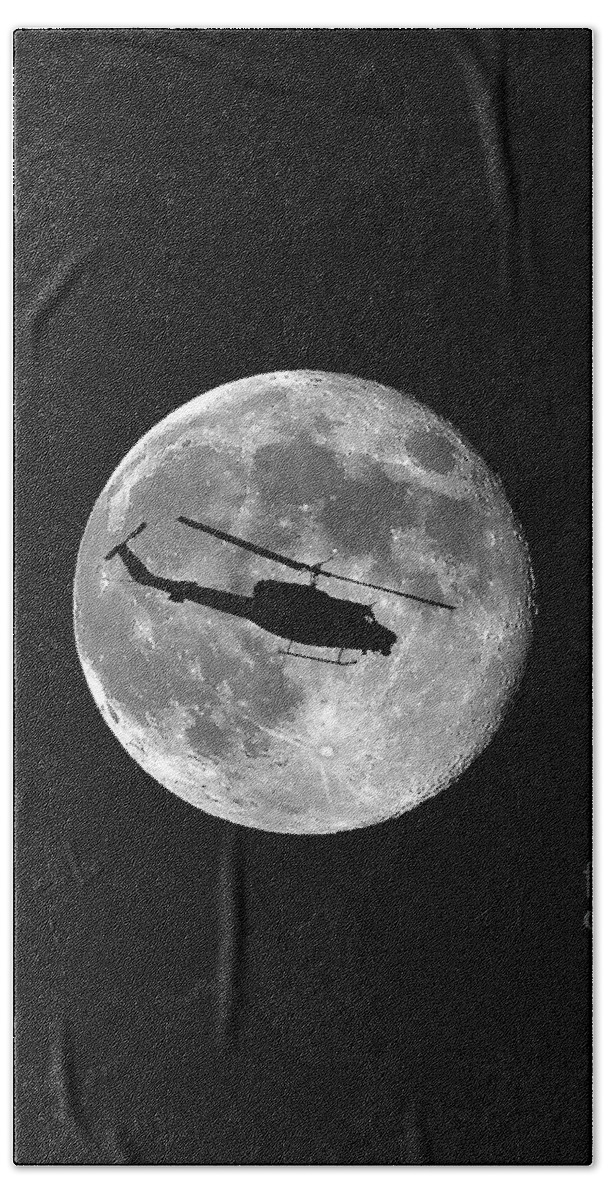 Huey Helicopter Beach Towel featuring the photograph Huey Moon by Al Powell Photography USA