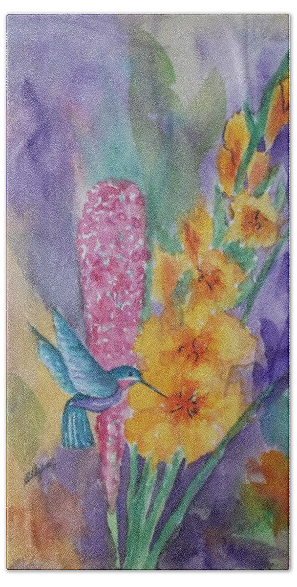 Hummingbird Beach Towel featuring the painting Hummingbird Heaven by Ellen Levinson