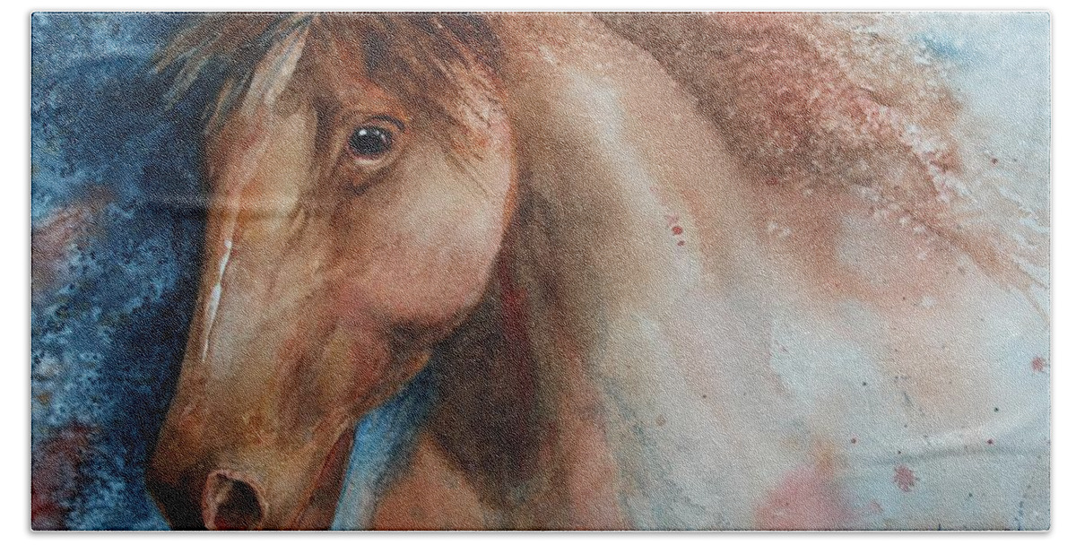 Horse Beach Towel featuring the painting Hunter by Ruth Kamenev
