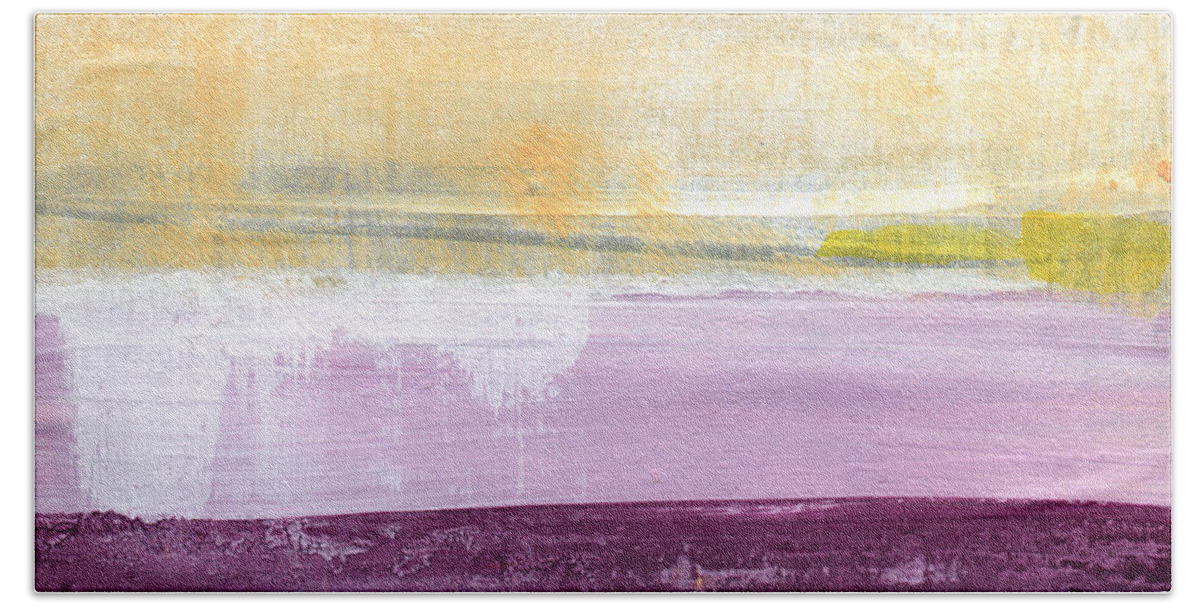 Purple And Yellow Abstract Painting Beach Towel featuring the painting Hydrangea Two - abstract painting by Linda Woods
