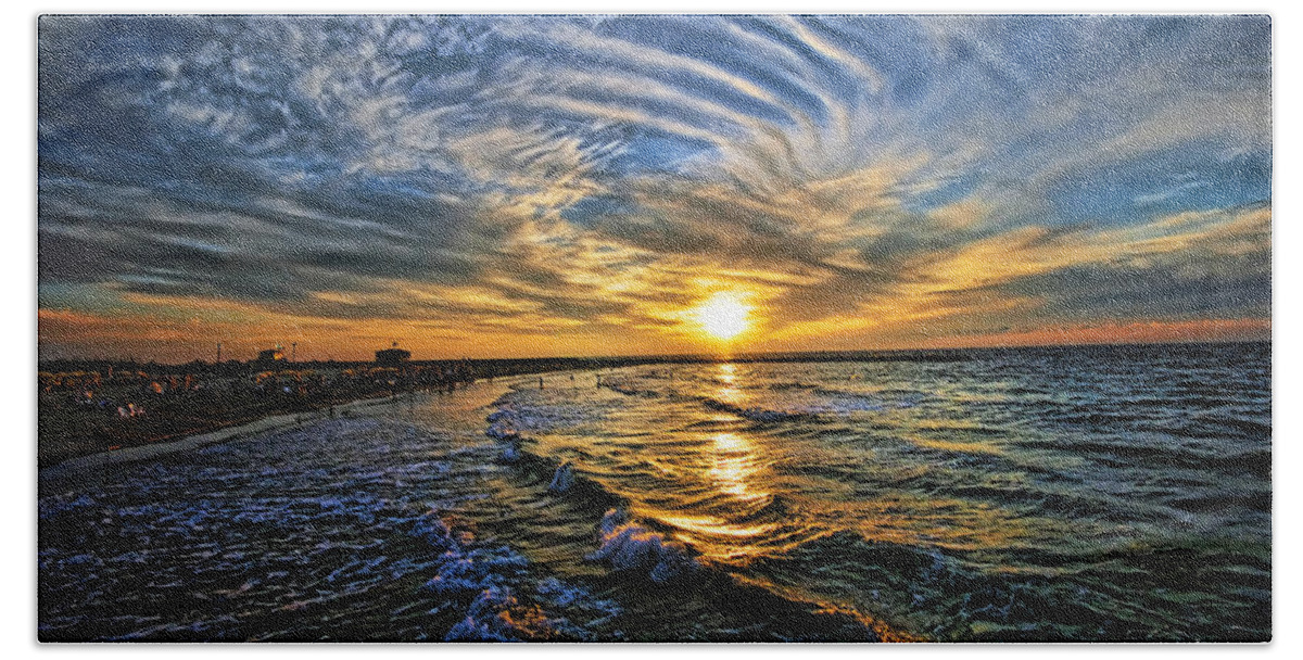 Hypnotic Beach Sheet featuring the photograph Hypnotic Sunset at Israel by Ron Shoshani
