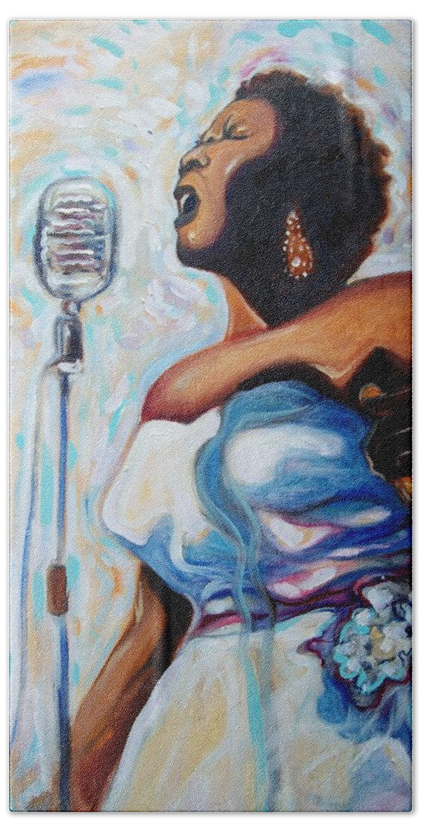 African American Art Beach Towel featuring the painting I Love The Blues by Emery Franklin