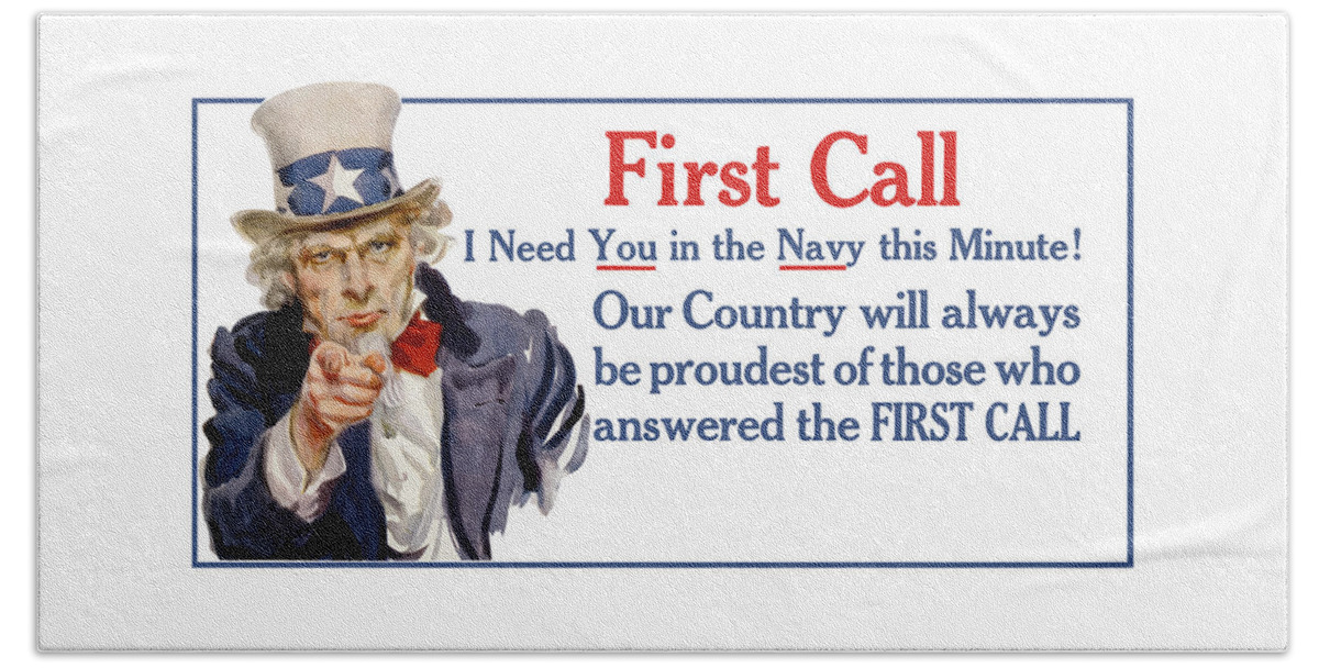 Ww1 Beach Towel featuring the painting I Need You In The Navy - Uncle Sam WWI by War Is Hell Store