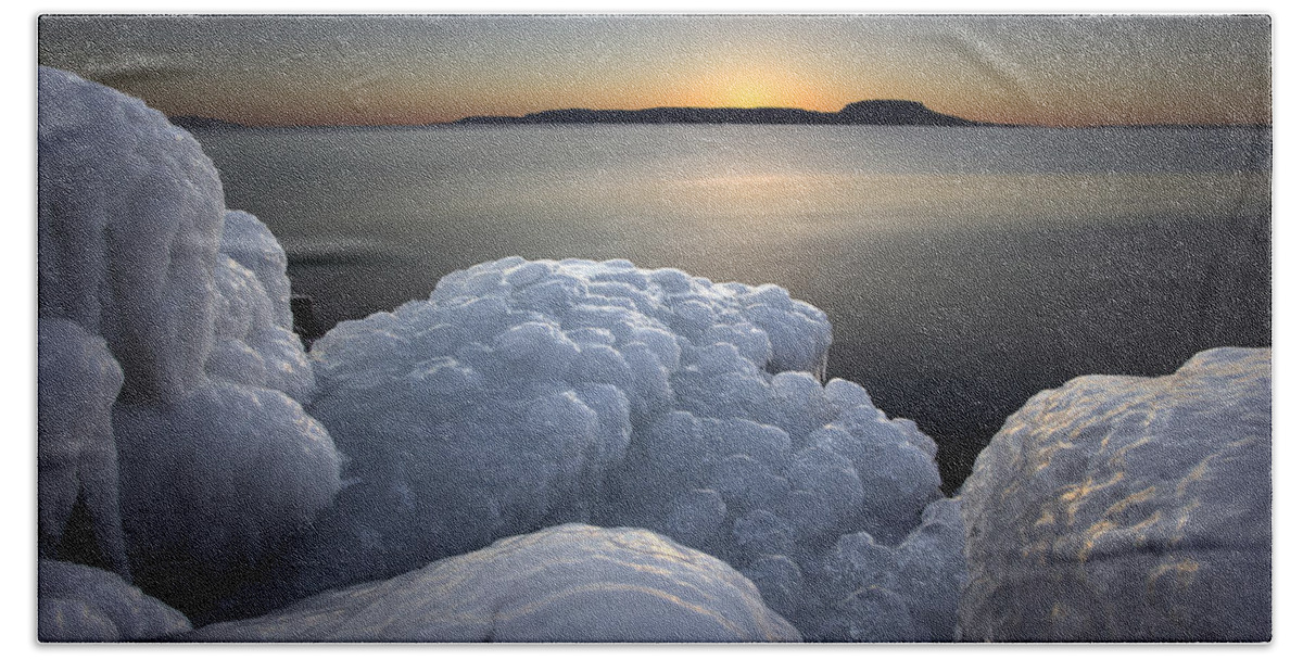 Bay Beach Towel featuring the photograph Ice Formations before sunrise by Jakub Sisak