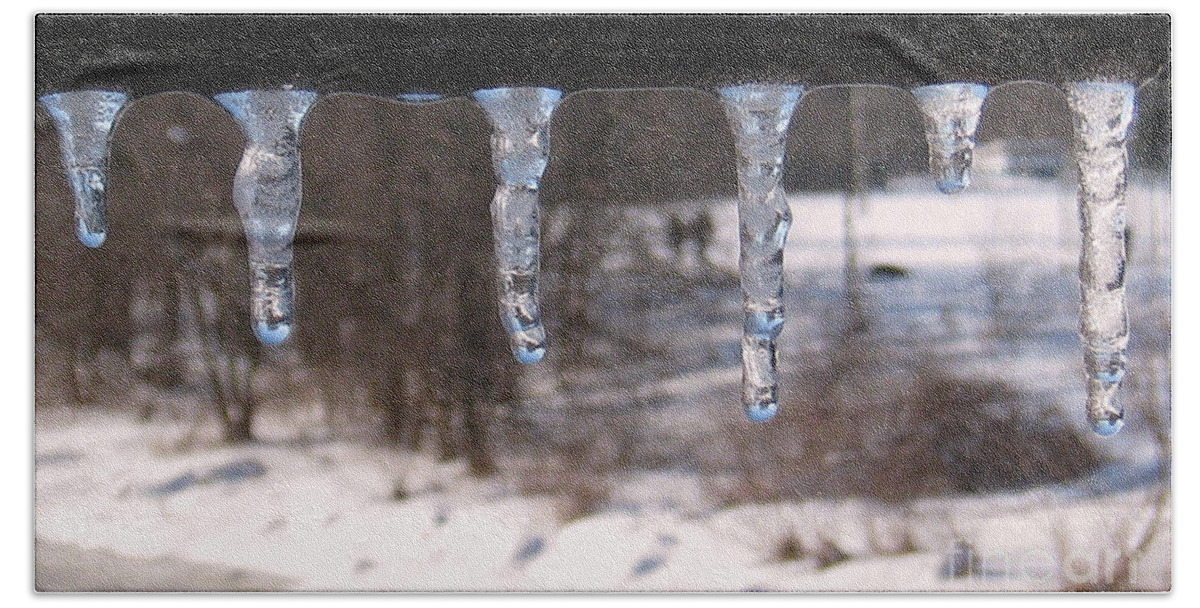 Icicles Beach Sheet featuring the photograph Icicles on the bridge by Nina Silver