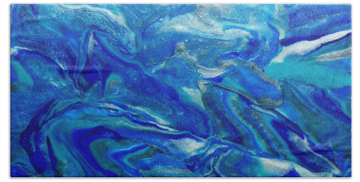 Abstract Beach Towel featuring the mixed media Icy Blue by Deborah Stanley