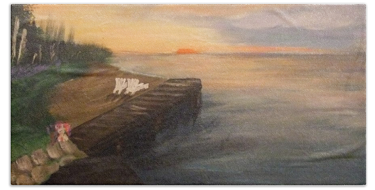 Acrylic Beach Towel featuring the painting Idyllic Sunset by Lynne McQueen