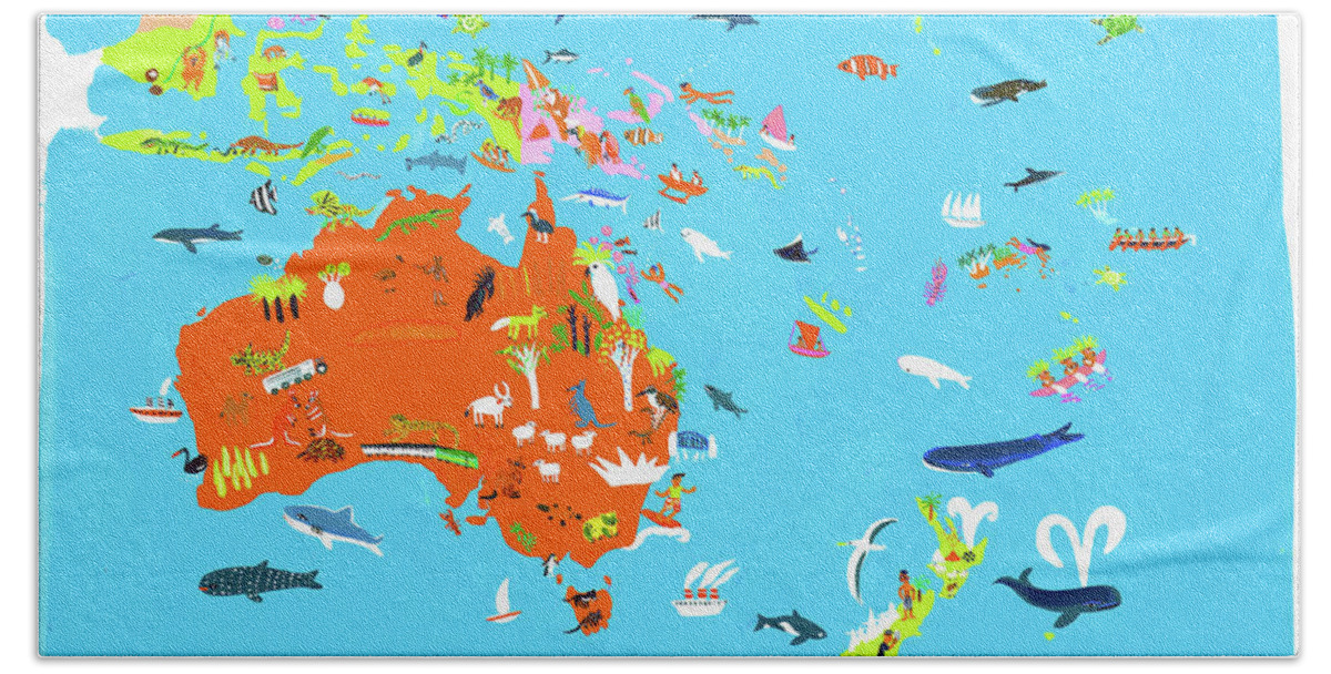 Abundance Beach Towel featuring the photograph Illustrated Map Of Australasian by Ikon Ikon Images