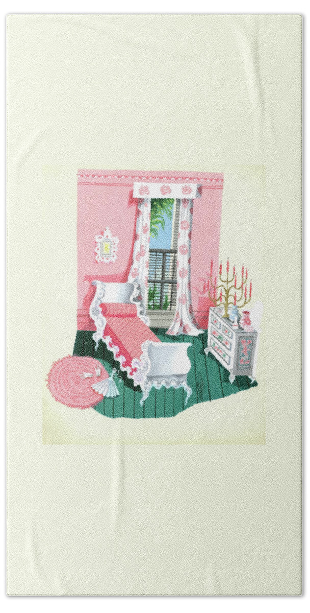 Illustration Of A Victorian Style Pink And Green Beach Towel
